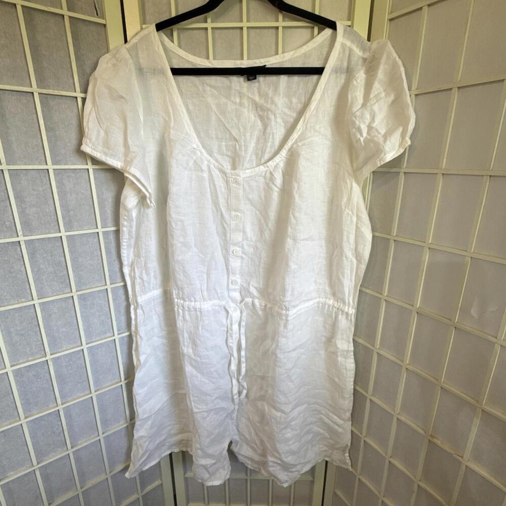 Lands'‎ End Button Quiet Luxury Beach White Minimalist Pockets Boho Linen Dress